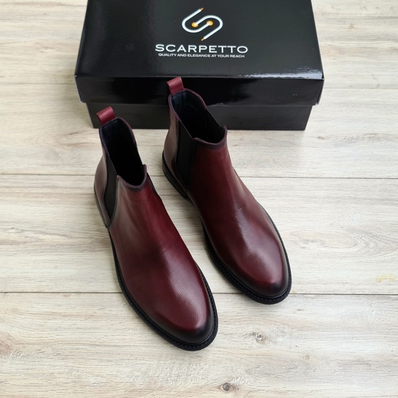 Burgundy Men's Chelsea Genuine Leather Boots - Picture 5 of 10